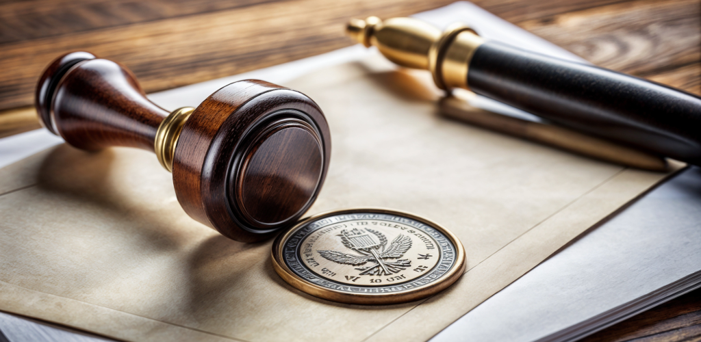 Stempel und Stift auf Dokument